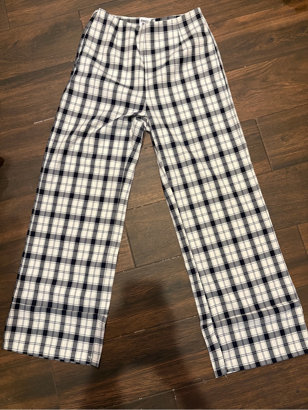 Princess Polly Black & White Plaid Straight-Leg Pants